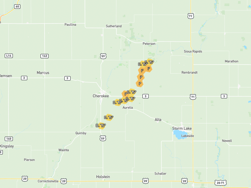 Hail map of Aurelia, IA on Jul 1, 2026, hail up to 1"