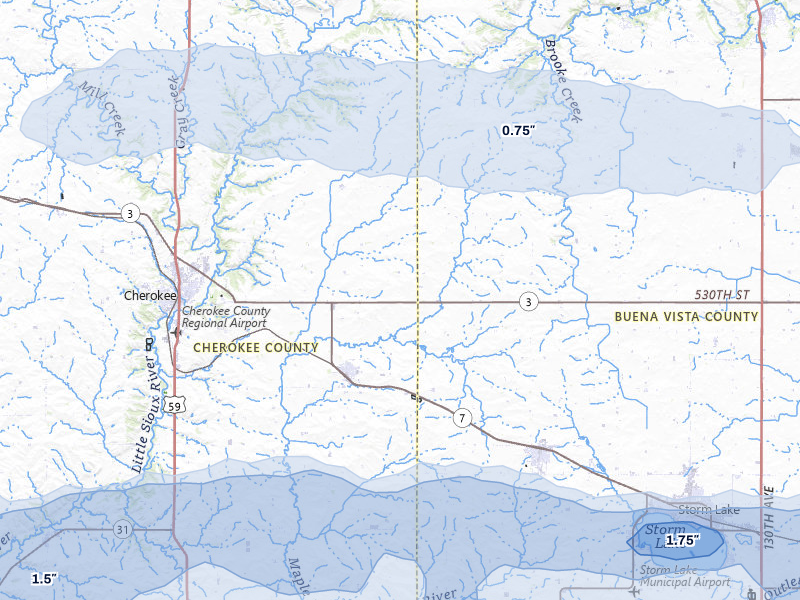 NEXRAD radar-signature map of the hail storm over Aurelia, IA on Aug 10, 2026
