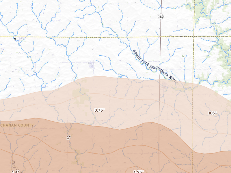 Radar-estimated hail-size map of the storm over Aurora, IA