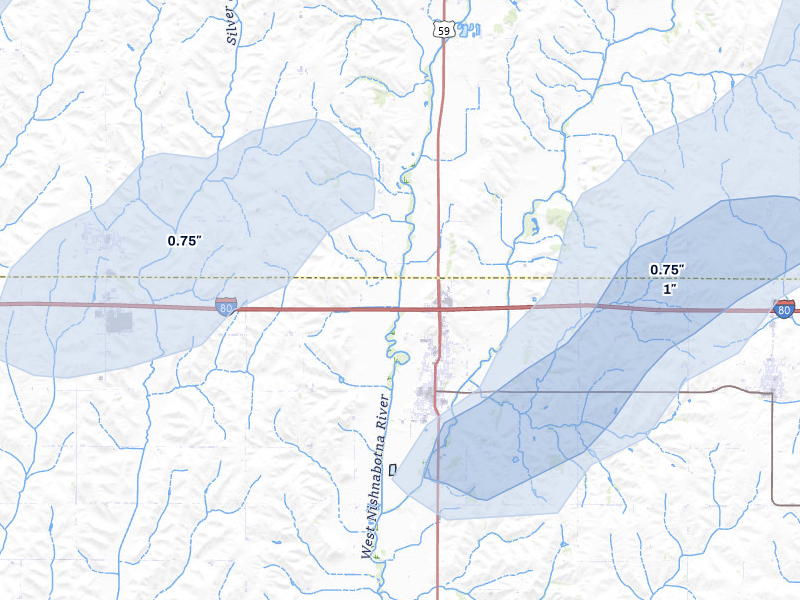 NEXRAD radar-signature map of the hail over Avoca, IA