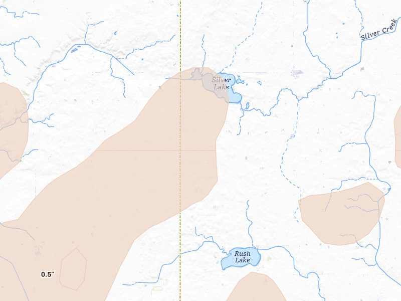 Radar-estimated hail-size map of the storm over Ayrshire, IA on Apr 23, 2026