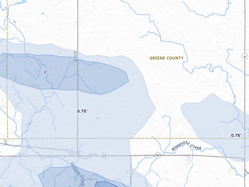 NEXRAD radar-signature map of the hail storm over Bagley, IA on May 15, 2026
