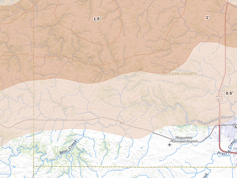 Radar-estimated hail-size map of the storm over Baldwin, IA on Apr 14, 2026