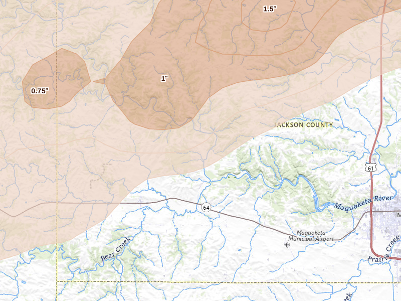 Radar-estimated hail-size map of the storm over Baldwin, IA on Apr 17, 2026