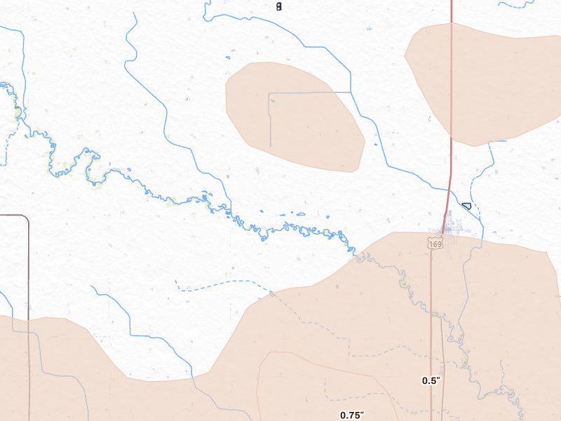Radar-estimated hail-size map of the storm over Bancroft, IA on Jun 28, 2026