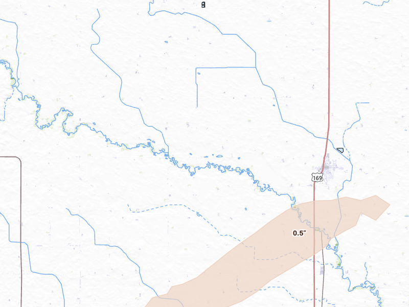 Radar-estimated hail-size map of the storm over Bancroft, IA on Jul 2, 2026
