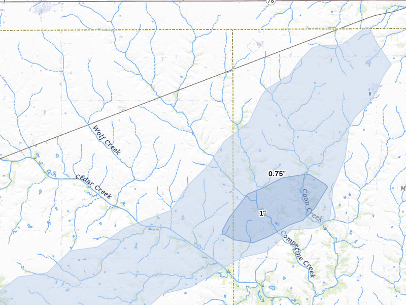 NEXRAD radar-signature map of the hail storm over Batavia, IA on Mar 5, 2026