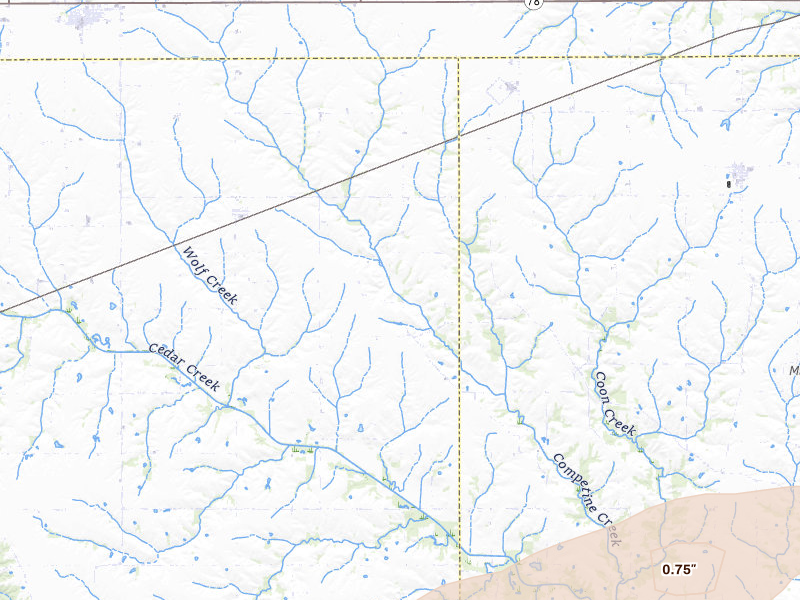 Radar-estimated hail-size map of the storm over Batavia, IA on Mar 31, 2026