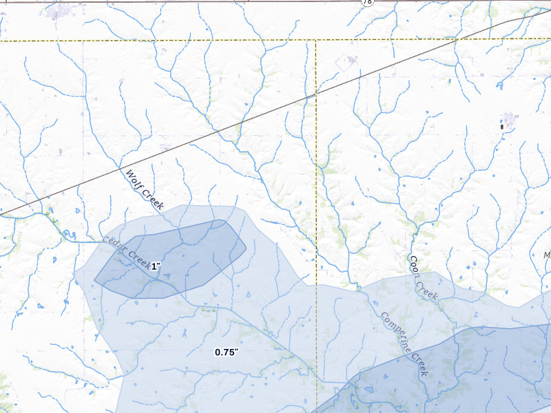 NEXRAD radar-signature map of the hail over Batavia, IA