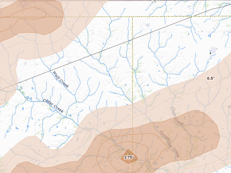 Radar-estimated hail-size map of the storm over Batavia, IA