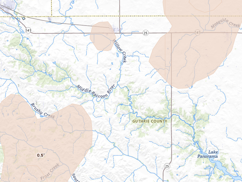 Radar-estimated hail-size map of the storm over Bayard, IA on Apr 23, 2026