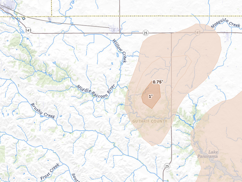 Radar-estimated hail-size map of the storm over Bayard, IA on May 15, 2026