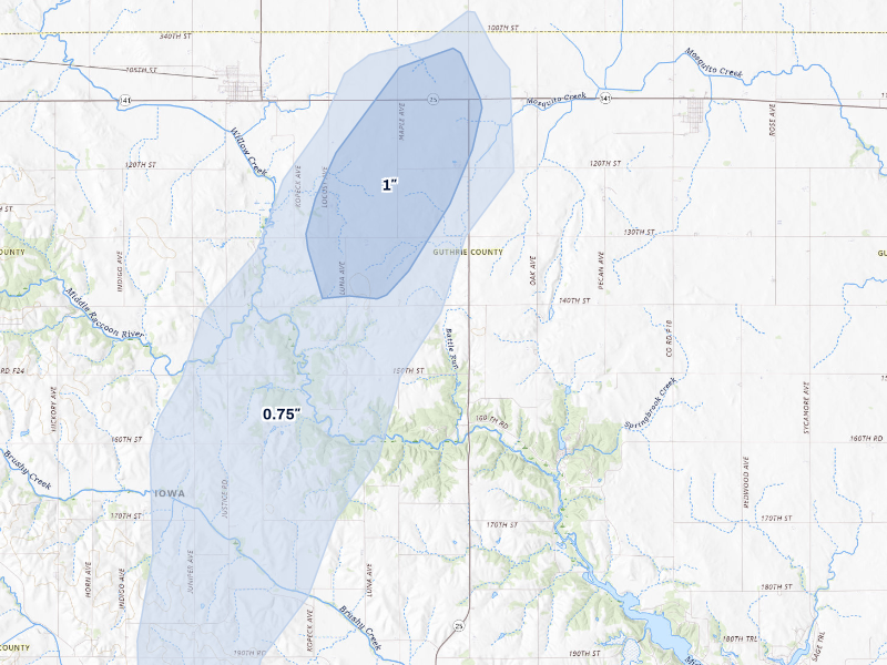 NEXRAD radar-signature map of the hail storm over Bayard, IA on Sep 6, 2026