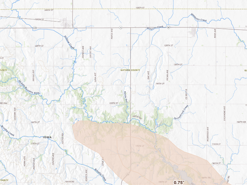 Radar-estimated hail-size map of the storm over Bayard, IA