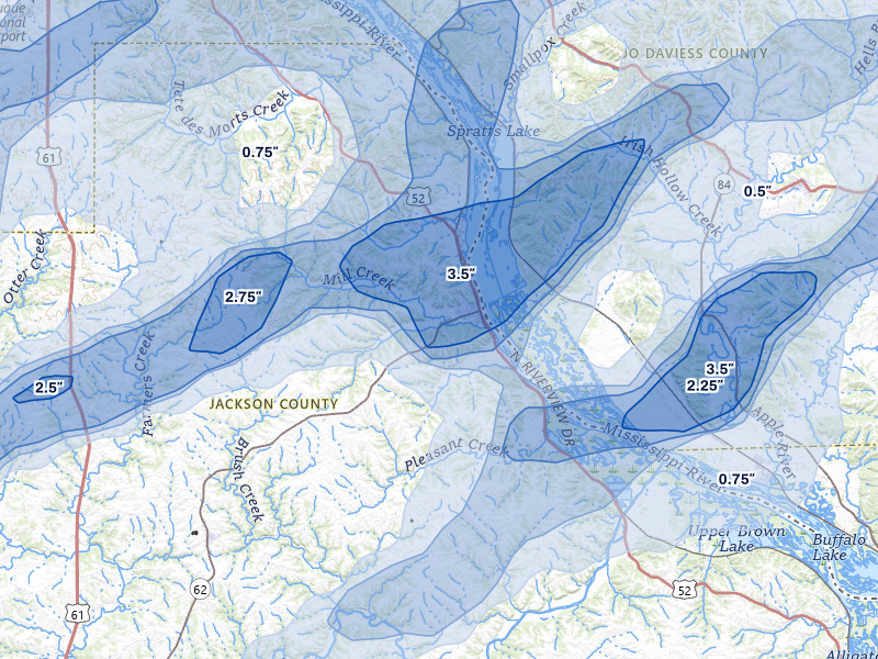 NEXRAD radar-signature map of the hail over Bellevue, IA