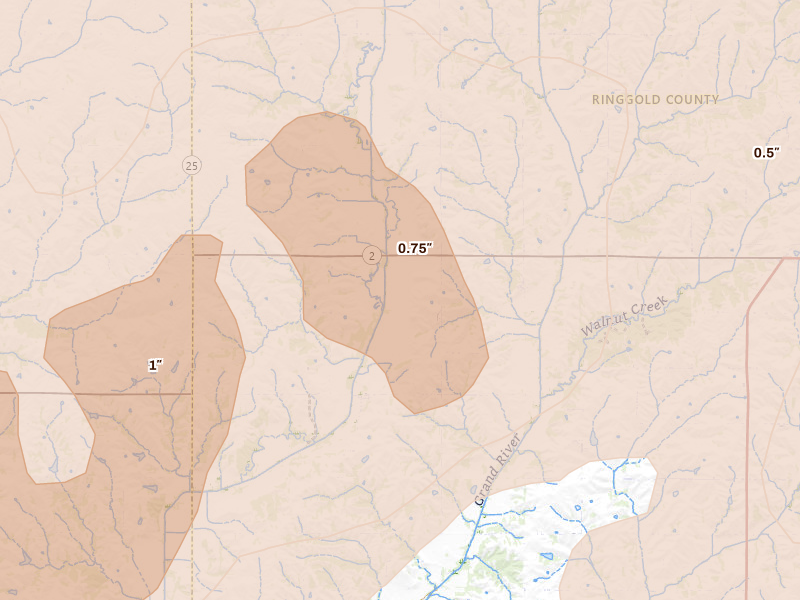 Radar-estimated hail-size map of the storm over Benton, IA on May 18, 2026