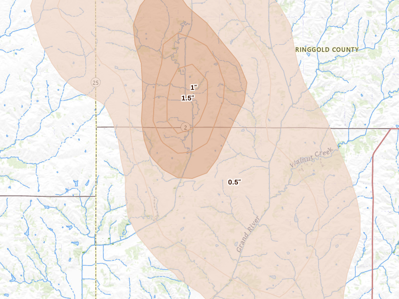 Radar-estimated hail-size map of the storm over Benton, IA