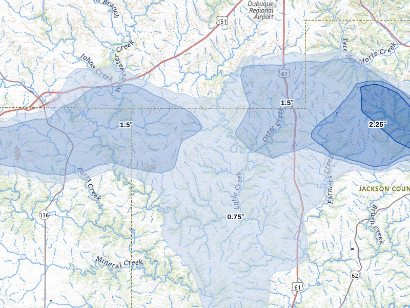 NEXRAD radar-signature map of the hail storm over Bernard, IA on Jul 3, 2026
