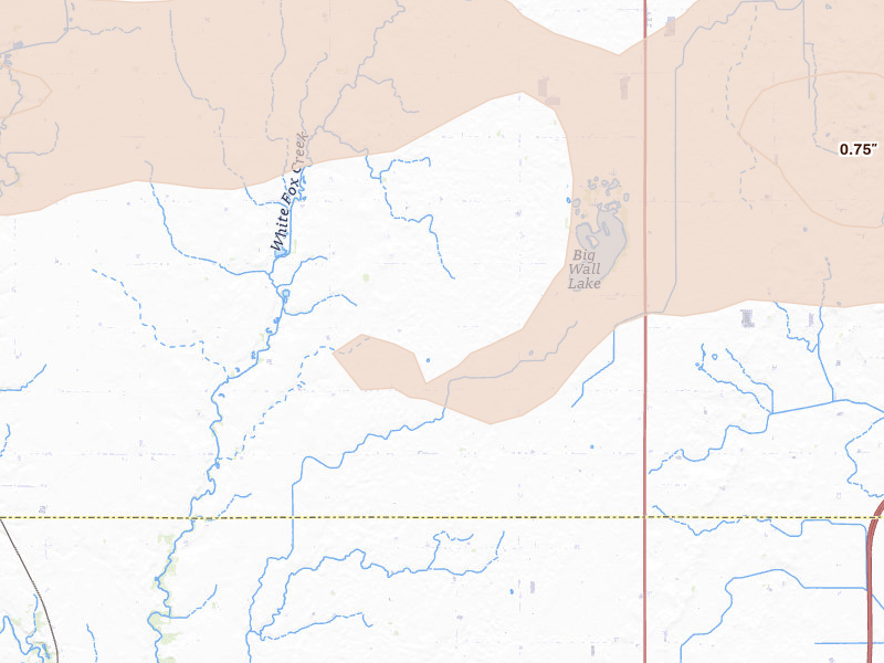 Radar-estimated hail-size map of the storm over Blairsburg, IA on Aug 10, 2026