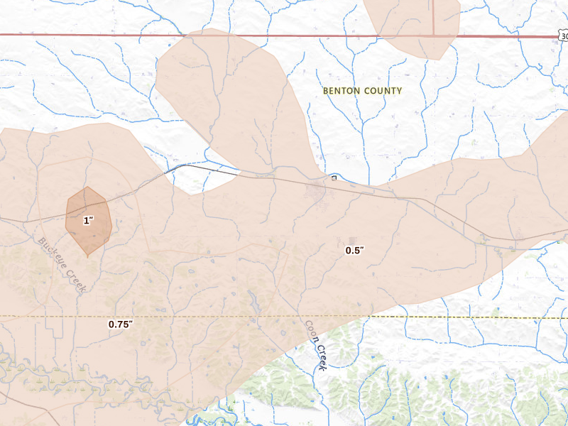 Radar-estimated hail-size map of the storm over Blairstown, IA