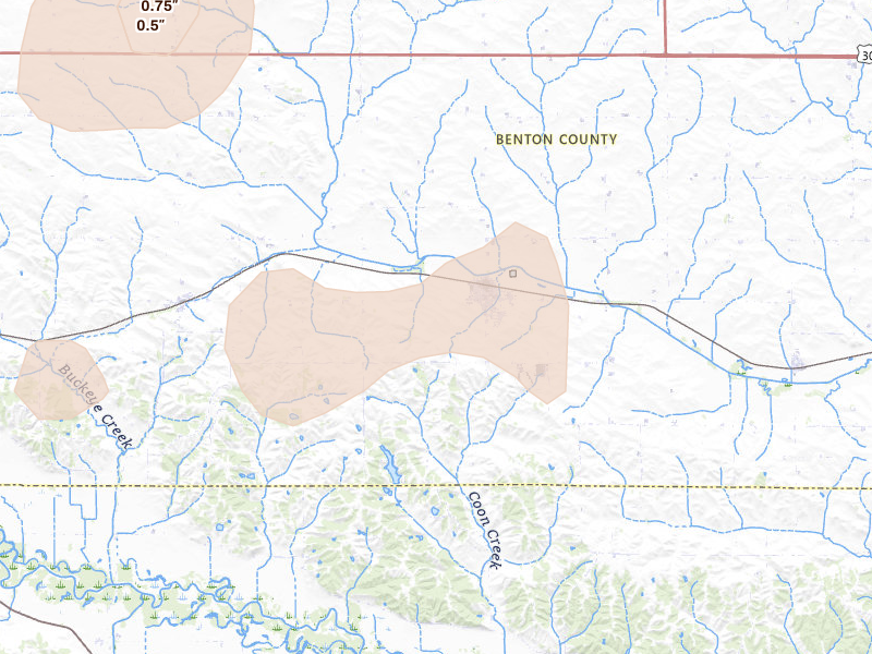 Radar-estimated hail-size map of the storm over Blairstown, IA