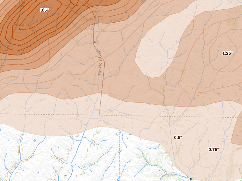 Radar-estimated hail-size map of the storm over Blanchard, IA on Jun 10, 2026