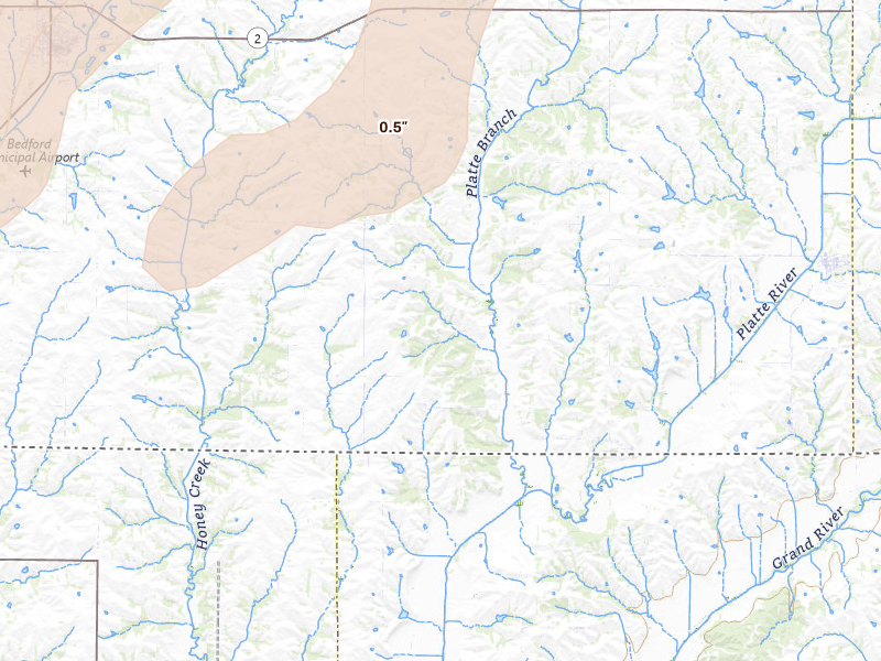 Radar-estimated hail-size map of the storm over Blockton, IA on Apr 3, 2026