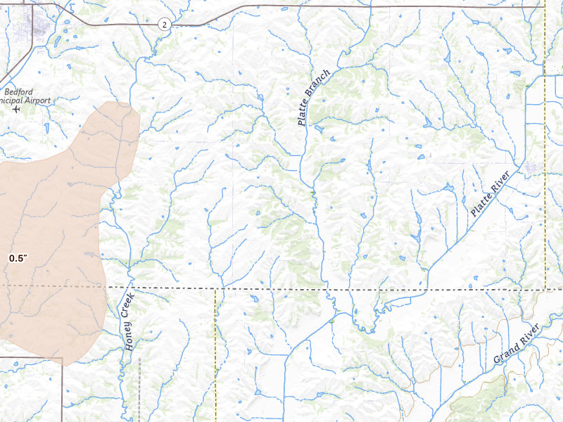 Radar-estimated hail-size map of the storm over Blockton, IA on Apr 23, 2026