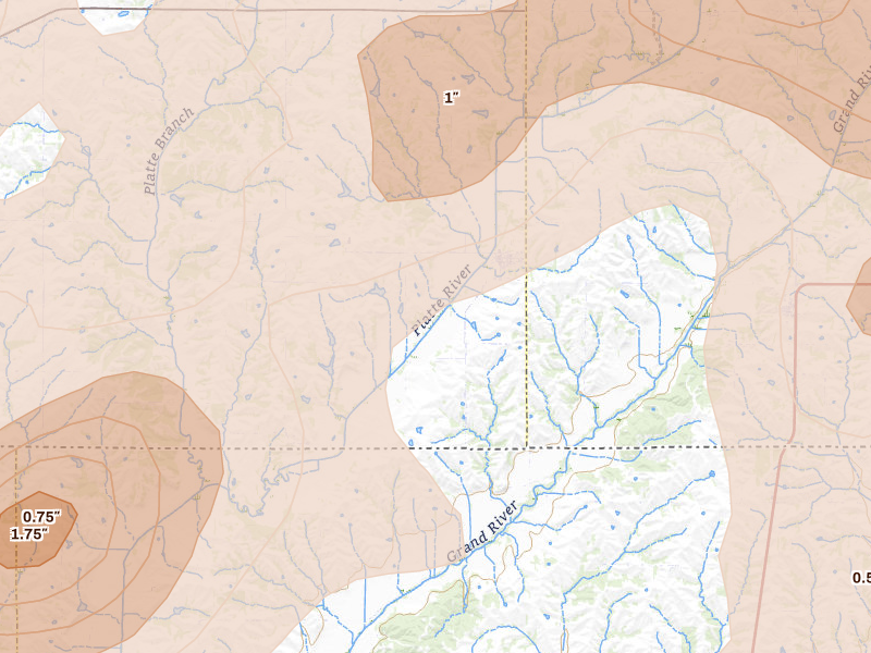Radar-estimated hail-size map of the storm over Blockton, IA on May 16, 2026
