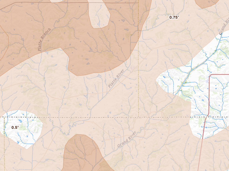 Radar-estimated hail-size map of the storm over Blockton, IA on May 18, 2026