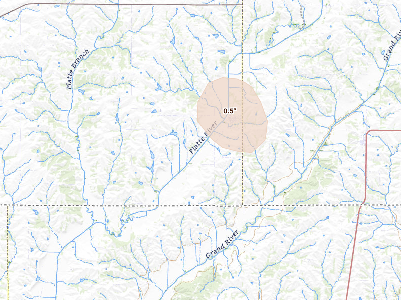 Radar-estimated hail-size map of the storm over Blockton, IA on Jun 1, 2026