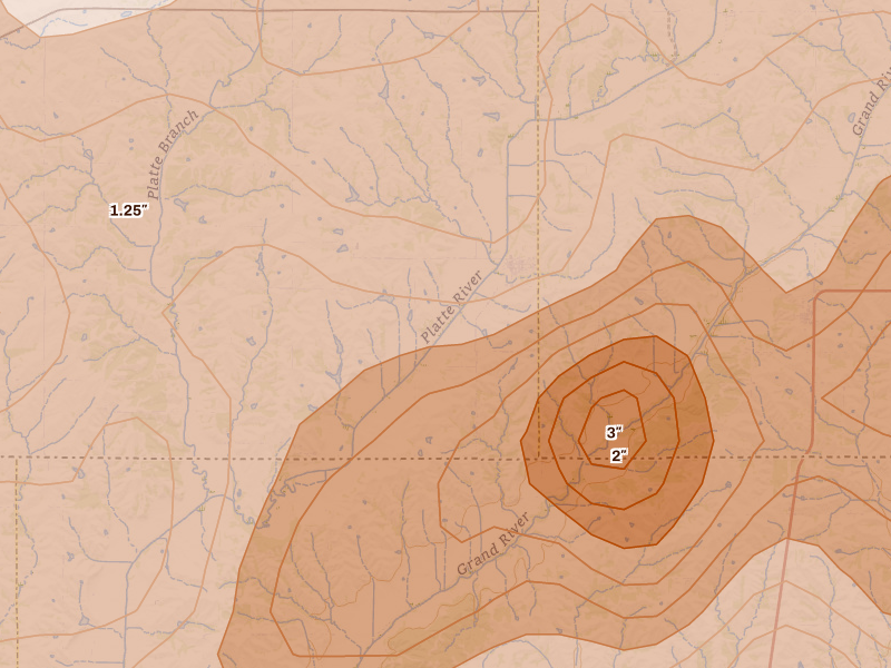 Radar-estimated hail-size map of the storm over Blockton, IA on Jun 11, 2026