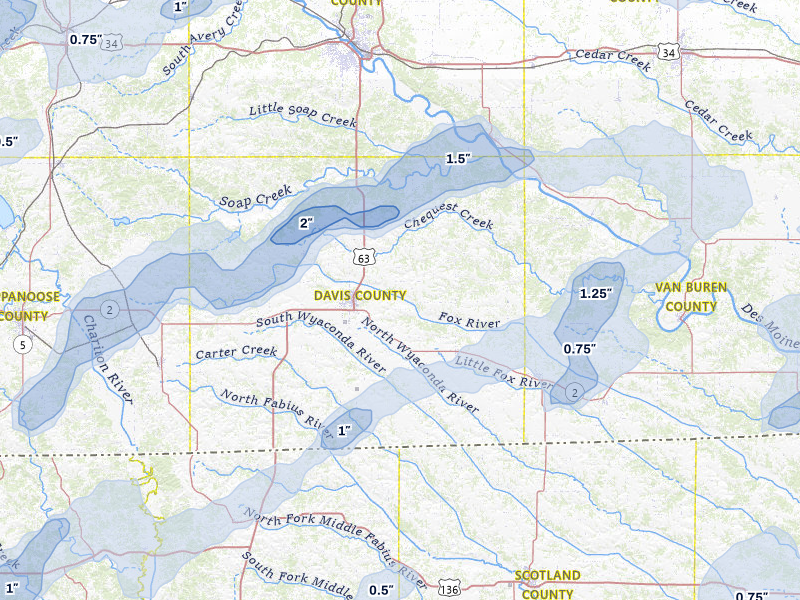 NEXRAD radar-signature map of the hail storm over Bloomfield, IA on Apr 17, 2026