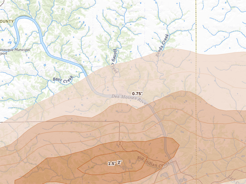 Radar-estimated hail-size map of the storm over Bonaparte, IA on Mar 10, 2026