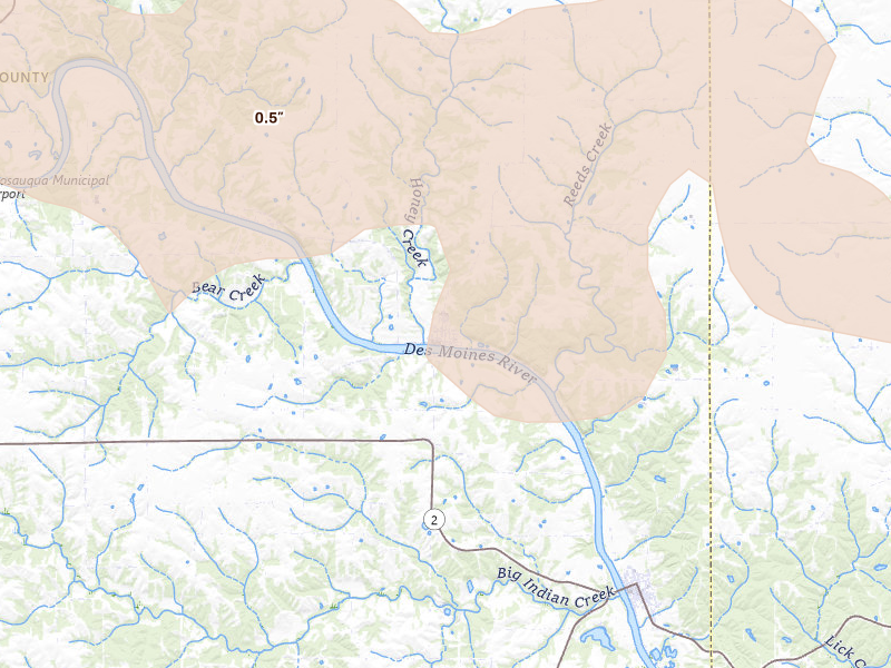 Radar-estimated hail-size map of the storm over Bonaparte, IA on Jun 17, 2026