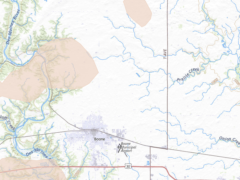 Radar-estimated hail-size map of the storm over Boone, IA on Apr 23, 2026