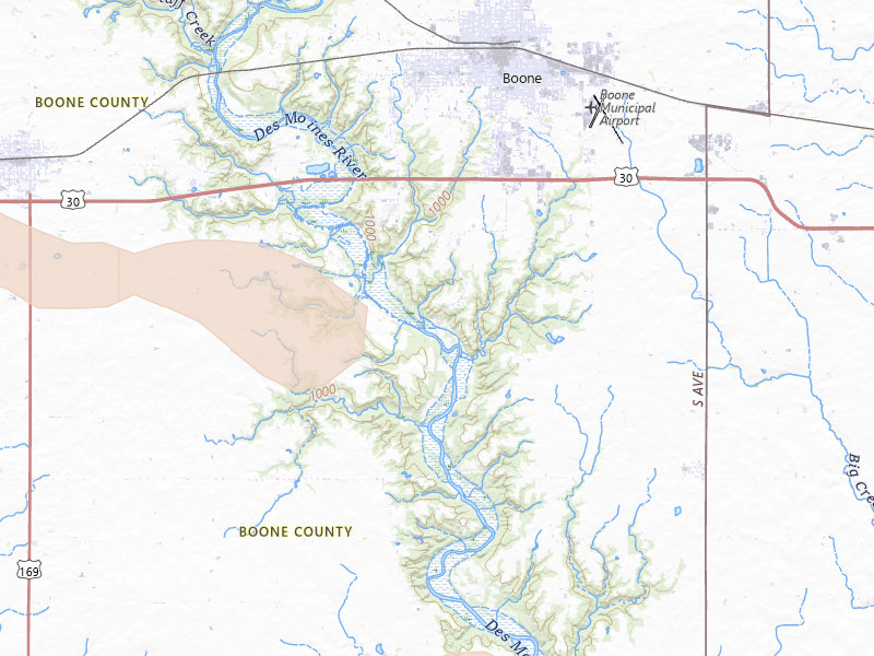 Radar-estimated hail-size map of the storm over Boone, IA on Aug 12, 2026