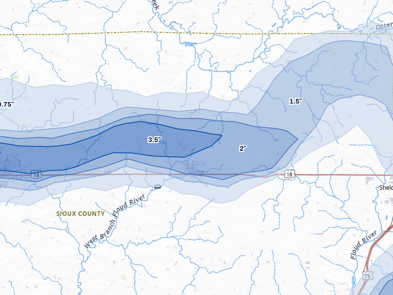 NEXRAD radar-signature map of the hail storm over Boyden, IA on Jun 27, 2026