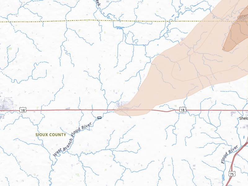 Radar-estimated hail-size map of the storm over Boyden, IA on Jul 1, 2026