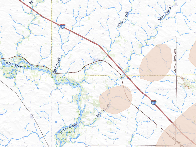 Radar-estimated hail-size map of the storm over Brandon, IA on Apr 17, 2026