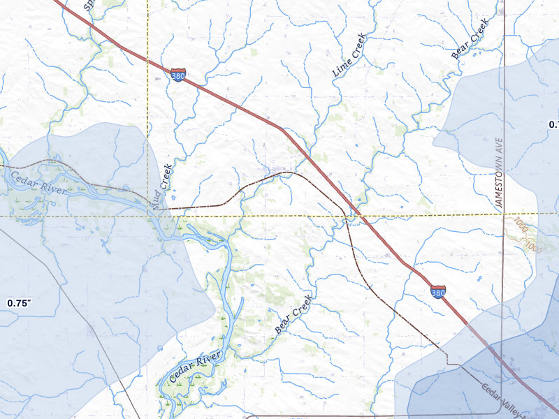 NEXRAD radar-signature map of the hail over Brandon, IA