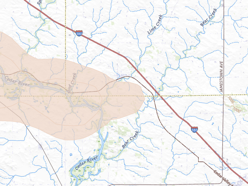 Radar-estimated hail-size map of the storm over Brandon, IA on Aug 10, 2026
