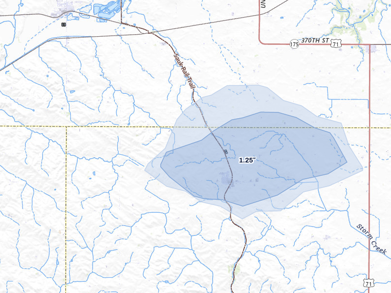 NEXRAD radar-signature map of the hail storm over Breda, IA on May 16, 2026