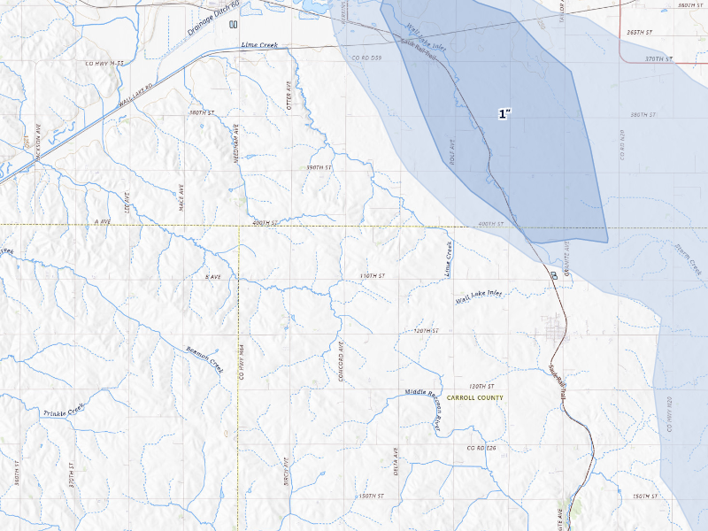 NEXRAD radar-signature map of the hail storm over Breda, IA on Aug 8, 2026