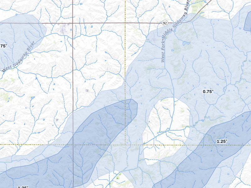 NEXRAD radar-signature map of the hail storm over Bridgewater, IA on May 18, 2026