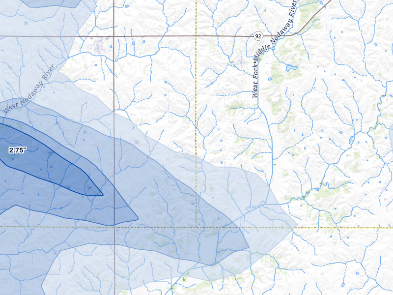 NEXRAD radar-signature map of the hail storm over Bridgewater, IA on Jun 5, 2026