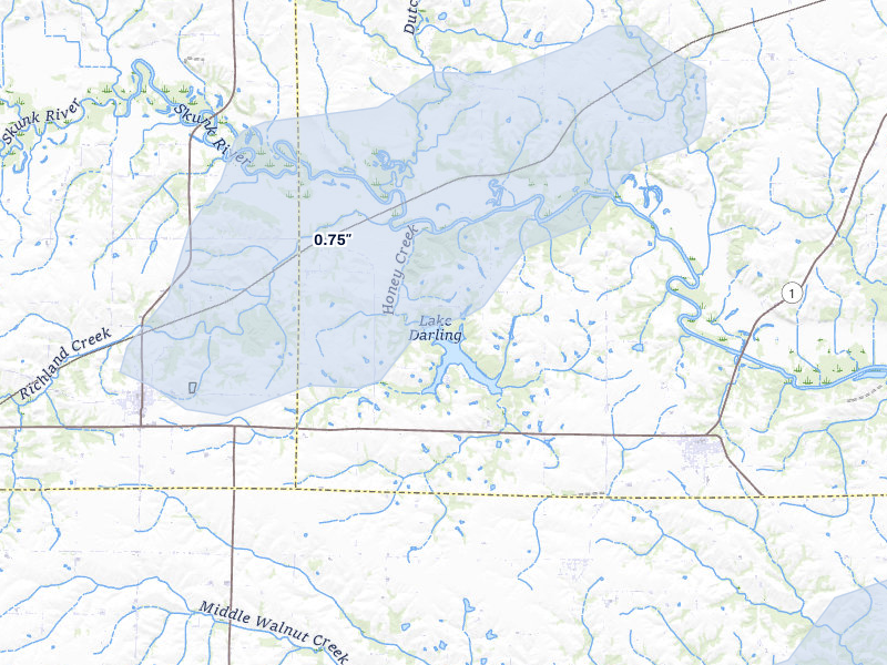 NEXRAD radar-signature map of the hail over Brighton, IA