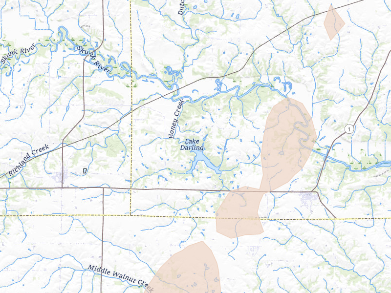 Radar-estimated hail-size map of the storm over Brighton, IA on Apr 23, 2026
