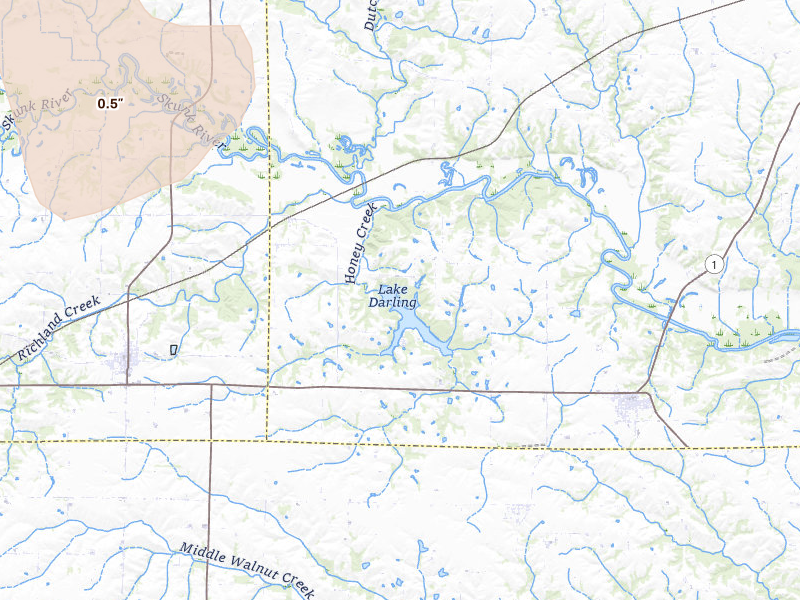 Radar-estimated hail-size map of the storm over Brighton, IA on Jun 11, 2026