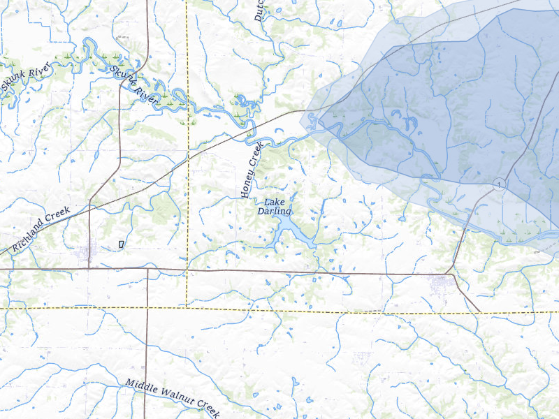 NEXRAD radar-signature map of the hail storm over Brighton, IA on Jul 3, 2026